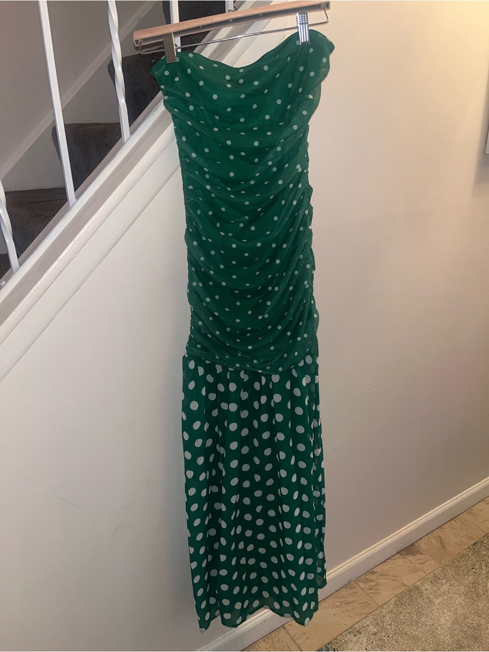 Fashion Nova Emerald Green Polka Dot Strapless Dress